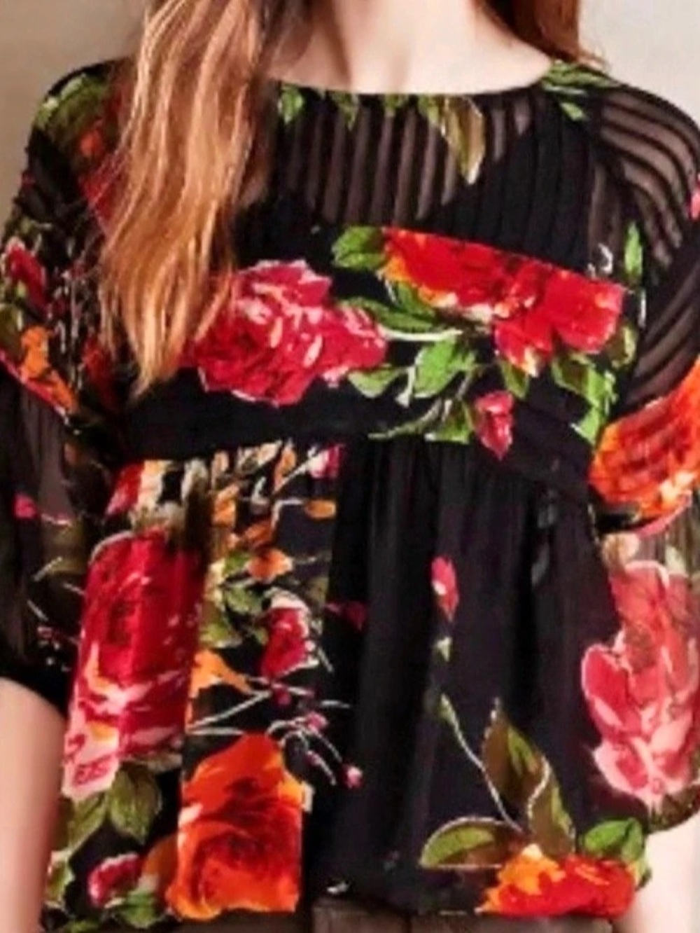 One Fine Day/Anthropologie Black Floral Blouse